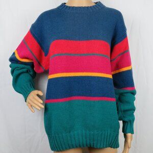 Izod Vintage Sweater Stripe Unisex Colorful Knit Pullover Large Rainbow School
